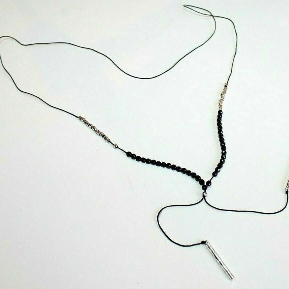 Gorjana Necklaces Black Cord Y neck adjustable silver nugget beads Necklace Jewe - Picture 13 of 13